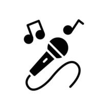 Microphone Vector glyph Icon, Microphone surrounded by notes symbol. microphone music logo and melody signs. solid and flat pictogram. vector illustration design on white background. EPS 10