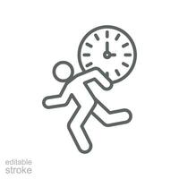 Late for work or meeting solid icon. running businessman working late. Race against time to work logo for web business mobile app. Editable stroke Vector illustration design on white background EPS 10