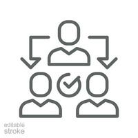 asignación, delegar, delegar, distribución negocio línea icono. asistente grupo gestión. equipo trabajo transferir trabajo comunicación logo sólido vector ilustración diseño en blanco antecedentes. eps 10