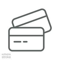 Credit card icon, Two cards on top of each other. payment sign. Identification card  for web, mobile and finance infographics. editable stroke vector illustration design on white background. EPS 10