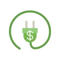 Flat Design Style Energy cost save money icon. energy reduction cost Dollar Power Efficiency. Adapter cable charger and dollar for green economy. vector illustration design on white background EPS 10