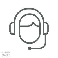 Customer help line icon. Headphones Logo , Headset as Call center, costumer service support agent for web business card mobile app editable stroke vector illustration design on white background EPS 10