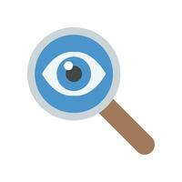 Flat Design Style Analysis icon, magnify glass, eye. magnifier search with eye logo for investigate. Appearance aspect, look, view creative vision  vector illustration design on white background EPS10