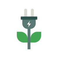 Flat Design Style Green plug power consumption icon. Green electricity eco energy. Plug and leaf for save energy technology. Ecology charging logo Vector illustration design on white background EPS 10