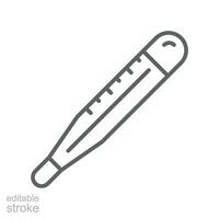 Glass thermometer icon. Medical thermometer. Laboratory alcoholic temperature measurement instrument. Editable stroke Vector illustration design on white background. EPS 10