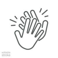 Clapping hand icon. Clap your hands. Hand clap for applause gesture logo. standing ovation Cheerful appreciation for web and app. editable stroke Vector illustration design on white background. EPS 10