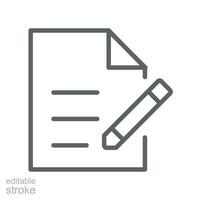 firmar en línea icono. reporte me gusta papeleo logo. evaluar o cheque de pago legal Doc estándar, examen, prueba pictograma para aplicación sitio web. editable carrera vector ilustración. diseño en blanco antecedentes. eps 10