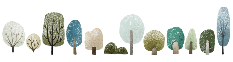 set with simole trees and bush, hand painted forest clipart. Nature isolated elements png