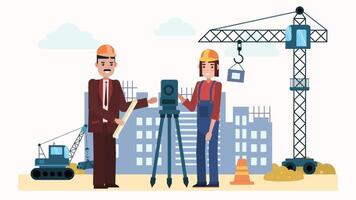 two people standing next to a construction crane video