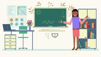 een Afrikaanse Amerikaans vrouw leraar in voorkant van een schoolbord video