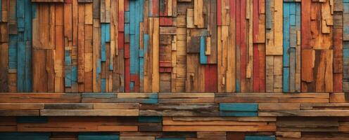 Wood aged art architecture texture abstract block stack on the wall for background, Abstract colorful wood texture for backdrop.. AI generated photo