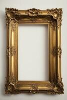 old antique gold frame over white background. AI generated photo