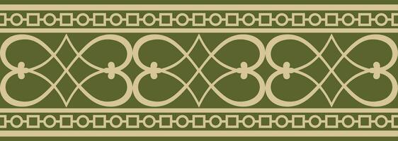 Vector gold and green seamless classic renaissance ornament. Endless european border, revival style frame
