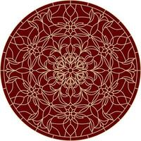 Vector classic colored round ornament. Red pattern in a circle. Drawing of Greece and Ancient Rome. Flower drawing