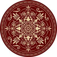 Vector classic colored round ornament. Red pattern in a circle. Drawing of Greece and Ancient Rome. Flower drawing.