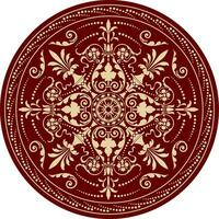 Vector classic colored round ornament. Red pattern in a circle. Drawing of Greece and Ancient Rome. Flower drawing.