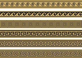 Set of vector seamless greek classic ornament. Pattern for a border and a frame. Ancient Greece and the Roman Empire. Endless golden with black meander