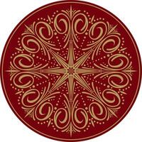 Vector classic colored round ornament. Red pattern in a circle. Drawing of Greece and Ancient Rome. Flower drawing