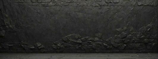 Black anthracite stone concrete texture background panorama banner long. AI generated photo