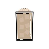 Vector illustration of a long glass of iced coffee with an isolated chocochip topping on a white background.