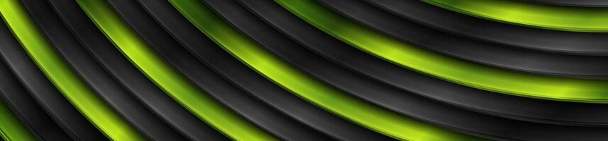 Contrast green and black curved stripes geometrical background vector