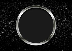 Silver metallic circle frame and shiny glowing bokeh lights vector