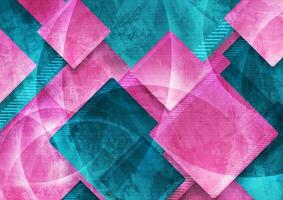Cyan and pink grunge glossy squares abstract geometric background vector