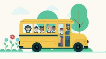 illustration de une école autobus avec les enfants à l'intérieur video