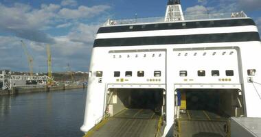 Ferry With Open Door To Take Automobile Traffic video