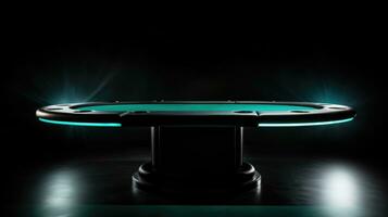 Empty gambling table. Light effect. Empty poker table on black photo