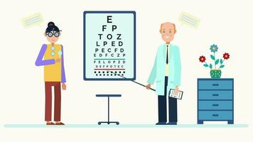 an illustration of an eye doctor and patient video