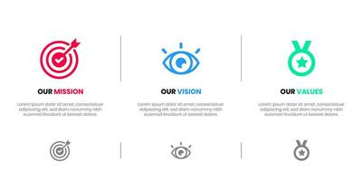 Mission Vision Values infographic Banner template. Company goal infographic design with  Modern flat icon design. vector illustration infographic icon design banner.