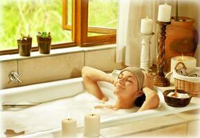 Woman taking bath photo