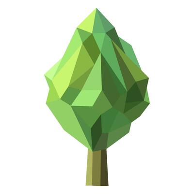 Abstract low poly tree icon isolated. Geometric forest polygonal style. 3d low poly symbol. Stylized eco design element.