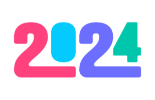 2024 glücklich Neu Jahr bunt Text Logo Typografie Design Konzept. Weihnachten Schöne Grüße mit 2024 Zahlen im das bilden von farbig befleckt Glas. Kunst Design Vorlage 2024. Kalligraphie Vektor Illustration. png