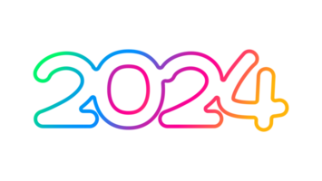 2024 contento nuovo anno colorato testo logo tipografia design concetto. natale saluti con 2024 numeri nel il modulo di colorato macchiato bicchiere. arte design modello 2024. calligrafia vettore illustrazione. png