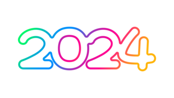 2024 feliz Novo ano colorida texto logotipo tipografia Projeto conceito. natal saudações com 2024 números dentro a Formato do colori manchado vidro. arte Projeto modelo 2024. caligrafia vetor ilustração. png