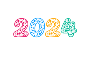 2024 Happy New Year colorful Text logo typography design concept. Xmas greetings with 2024 numbers in the form of colored stained glass. Art design template 2024. calligraphy Vector illustration. png