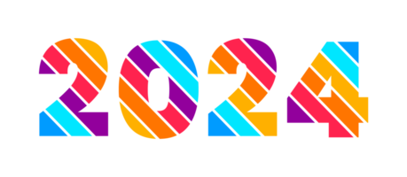 2024 glücklich Neu Jahr bunt Text Logo Typografie Design Konzept. Weihnachten Schöne Grüße mit 2024 Zahlen im das bilden von farbig befleckt Glas. Kunst Design Vorlage 2024. Kalligraphie Vektor Illustration. png