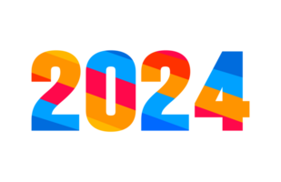 2024 Happy New Year colorful Text logo typography design concept. Xmas greetings with 2024 numbers in the form of colored stained glass. Art design template 2024. calligraphy Vector illustration. png