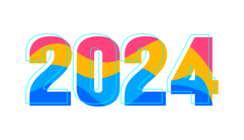 2024 Lycklig ny år färgrik text logotyp typografi design begrepp. xmas hälsningar med 2024 tal i de form av färgad färgade glas. konst design mall 2024. kalligrafi vektor illustration. png