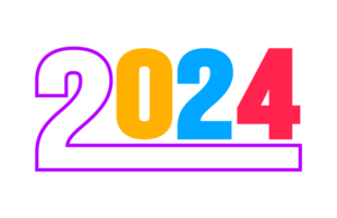 2024 Lycklig ny år färgrik text logotyp typografi design begrepp. xmas hälsningar med 2024 tal i de form av färgad färgade glas. konst design mall 2024. kalligrafi vektor illustration. png