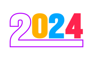 2024 feliz Novo ano colorida texto logotipo tipografia Projeto conceito. natal saudações com 2024 números dentro a Formato do colori manchado vidro. arte Projeto modelo 2024. caligrafia vetor ilustração. png