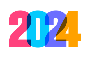 2024 glücklich Neu Jahr bunt Text Logo Typografie Design Konzept. Weihnachten Schöne Grüße mit 2024 Zahlen im das bilden von farbig befleckt Glas. Kunst Design Vorlage 2024. Kalligraphie Vektor Illustration. png