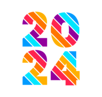 2024 feliz Novo ano colorida texto logotipo tipografia Projeto conceito. natal saudações com 2024 números dentro a Formato do colori manchado vidro. arte Projeto modelo 2024. caligrafia vetor ilustração. png