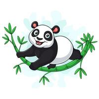Cute panda playing on bamboo tree vector