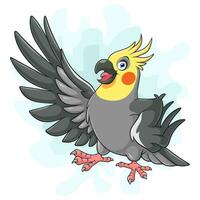 dibujos animados gris cacatúa pájaro en blanco antecedentes vector