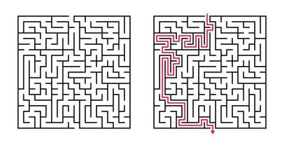 vector cuadrado laberinto - laberinto con incluido solución en negro rojo. gracioso educativo mente juego para coordinación, problemas resolviendo, decisión haciendo habilidades prueba.