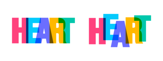 Heart colorful lettering text font typography vector banner design template. colorful message and colorful big letters. png