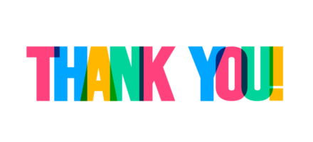 Thank you colorful lettering text font typography vector banner design template. colorful message and colorful big letters. png